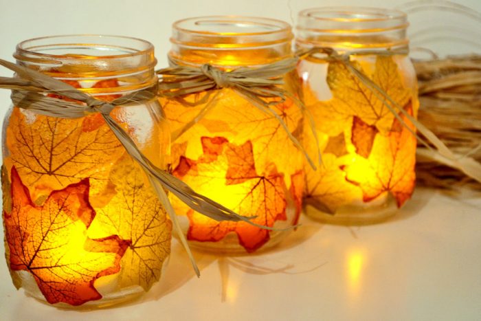 Autumn Leaf Mason Jar Candle Holders