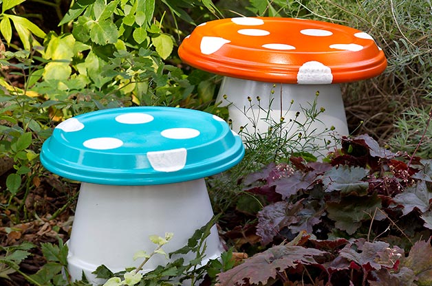 Garden Mushrooms Made with Terra Cotta Pots and Drain Trays