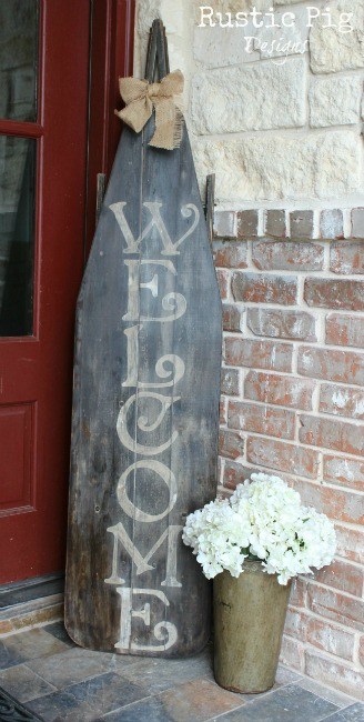 Antique Ironing Board Turned Chalkboard Welcome Sign