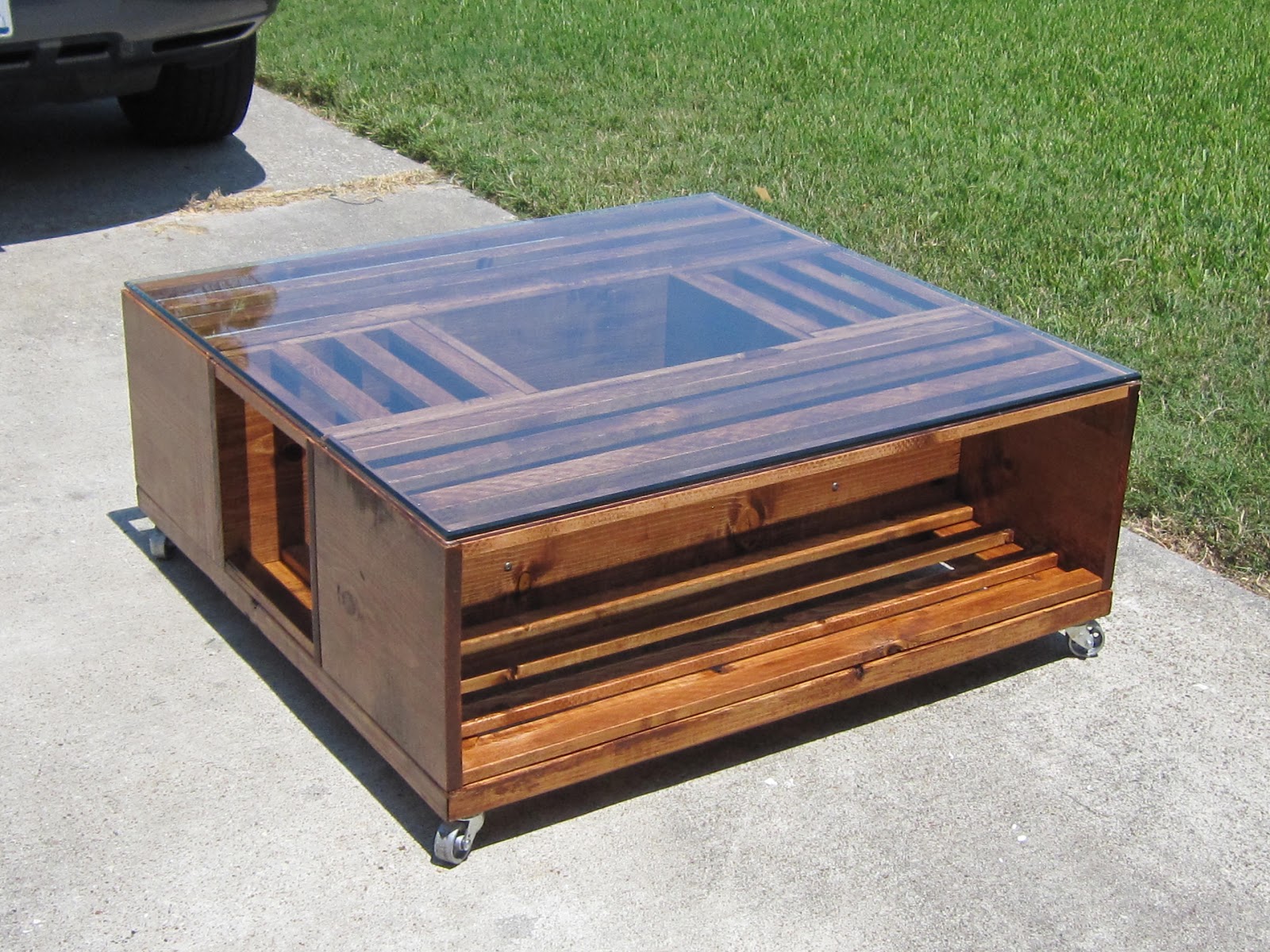 Crate Coffee Table With a Glass Top