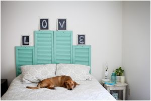 Make an inexpensive headboard with shutters and some paint