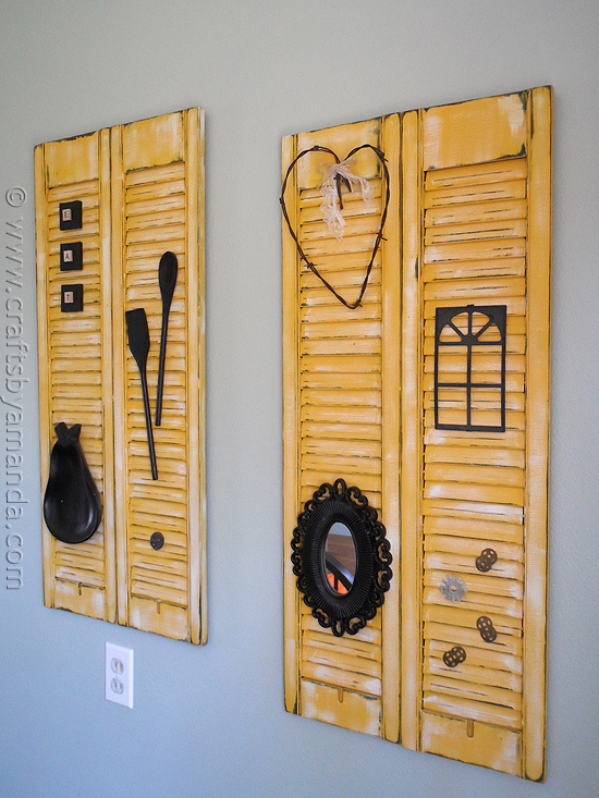 Turn old shutters into fabulous wall art with some paint and sand paper