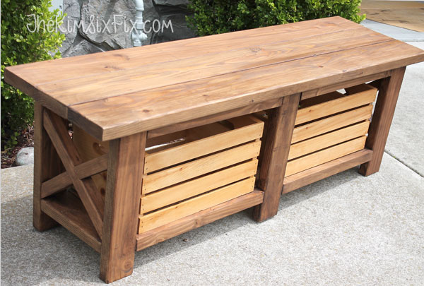 X-Leg Wooden Bench with Crate Storage