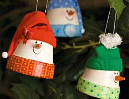 Clay Pot Snowmen Ornaments