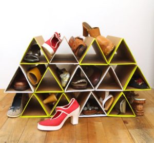 Turn cardboard boxes into space-saving shoe storage
