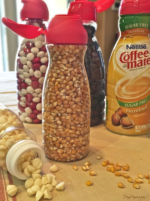 Use old coffee creamer bottles to store pantry items