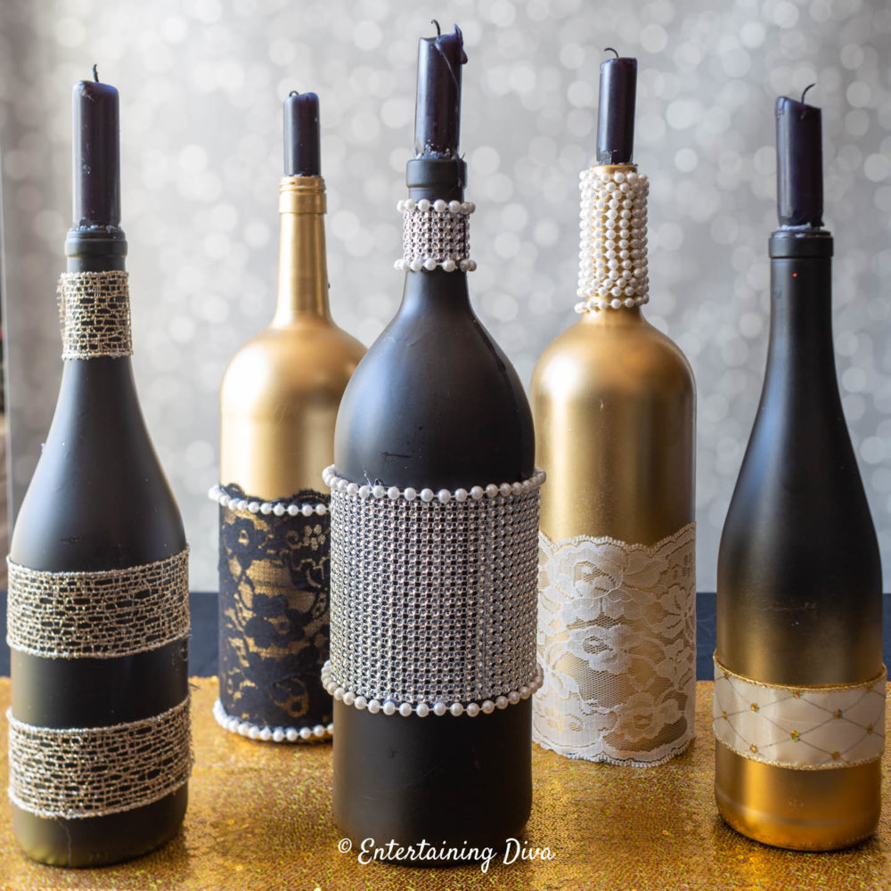 Glam Wine Bottle Centerpieces